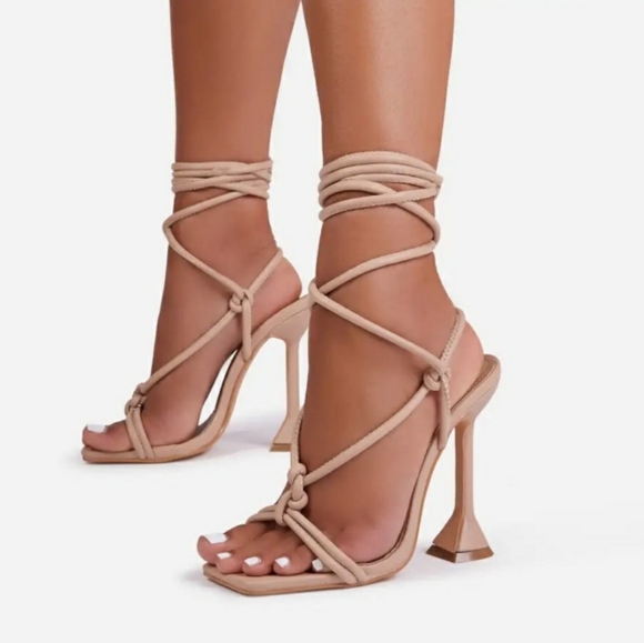 EGO Shoes - EGO NWT 11 Beige Nude Strappy Tie Up Stiletto Cake Stand Heels Sandals Fiat Shoe